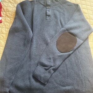 Peter Millar Navy Sweater with Brown Elbow Patch